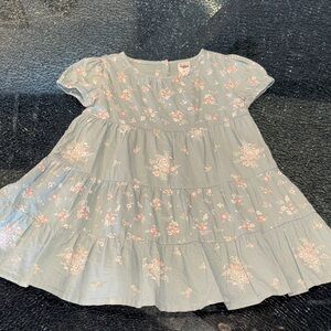 OshKosh B'gosh Sage Green Floral Tiered Dress with Pink Blossoms